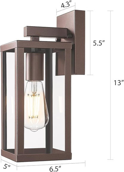Outdoor Wall Light with Clear Glass, Anti-Rust Exterior Wall Sconce, Weather Resistant Outdoor Lantern, Exterior Lighting for Porch, Patio, Garage, Entryway (Oil-Rubbed Bronze, 13" Height-2 Pack)