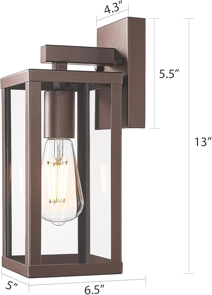 Outdoor Wall Light with Clear Glass, Anti-Rust Exterior Wall Sconce, Weather Resistant Outdoor Lantern, Exterior Lighting for Porch, Patio, Garage, Entryway (Oil-Rubbed Bronze, 13" Height-1 Pack)
