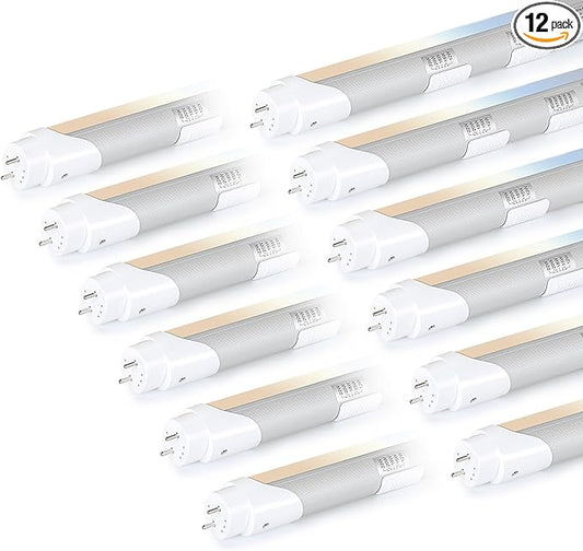 H&B Luxuries 4FT T8 LED Tube Light, Type A+B, 5 Power(12W-22W) & 5 Colors(3500K-6500K) All in 1,Plug and Play or Ballast Bypass, T8 T10 T12 Fluorescent Bulbs Replacement, ETL DLC (12 Pack)