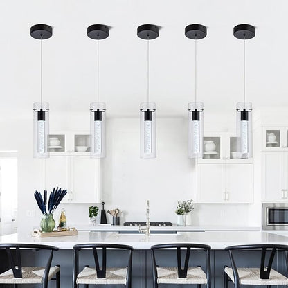 3-Pack Mini Pendant Lights, Pendant Lighting for Kitchen Island with 24W CRI80 1920Lumen 6000K Black Finish for Kitchen Restaurant, Dining Room