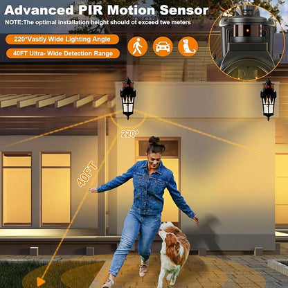 Motion Sensor Outdoor Lights 2 Pack, Dusk to Dawn Outdoor Wall Lights with 220° Detection & 3 Modes, IP65 Waterproof Exterior Lighting Fixtures for House Porch Patio Garage (Gold Trim)