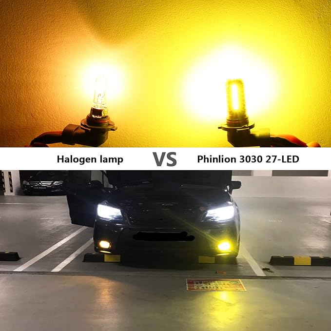 PHINLION H10 9140 9145 Yellow LED Fog Light Bulbs 3000 Lumens Super Bright 3030 27-SMD 9040 9045 9055 9155 LED Bulb Replacement for DRL or Fog Lamps, Golden Yellow