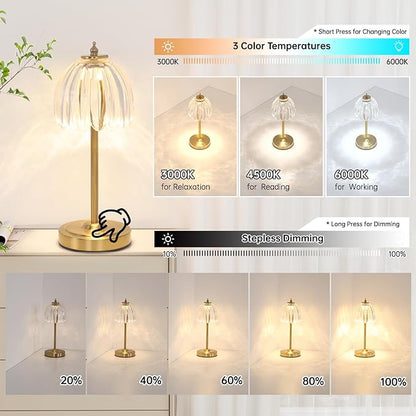 Set of 2 Tulip Table Lamp with 5000mAh Battery & Touch Control, Cordless Small Table Lamp with 3 Colors, Dimmable Rechargeable Table Lamps for Bedroom, Desk, Bedside (Transparent Tulip)