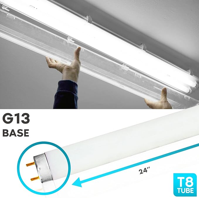 LUXRITE F17T8/841 17W 24 Inch T8 Fluorescent Tube Light Bulb, 4100K Cool White, 1350 Lumens, G13 Medium Bi-Pin Base, LR20752, 4-Pack