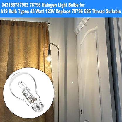 043168787963 78796 Halogen Light Bulbs for A19 Bulb Types 43 Watt 120V Replace 78796 E26 Thread Suitable (8 Pcs)