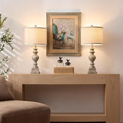 30“ Set of 2 Farmhouse Table Lamps with USB A+C & AC Outlet, Vintage Bedroom Touch Bedside Lamp Nightstand Traditional Side Table Lamp for Living Room Office