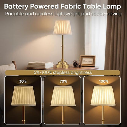 YIEONSHION Portables Cordless Table Lamp, Fabric Shade Desk Lamp, Rechargeable Battery Powered Lighting, Dimmable Light for Dining Room, Bedroom, Bedside, Bar, Night Light, Camping, Balcony