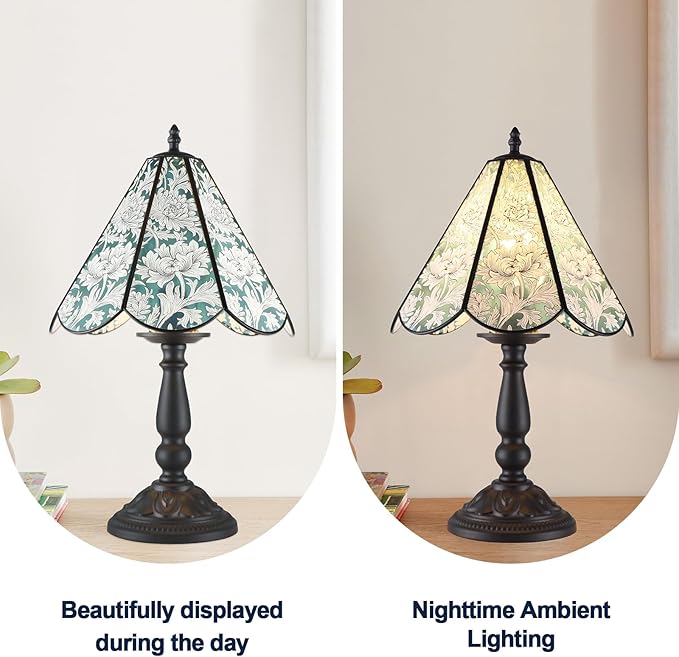 18" Vintage Table Flower Lamp, 60W Retro Glass Vintage Desk Flower Lamp with Switch Controlled, E26 Table Lamp Holder Home Decor Night Stand Lamp Suitable for Living Room, Bedroom Black