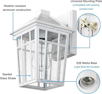 Darkaway Outdoor Sconce Lights Wall Light Fixtures, Front Porch Light Outdoor Wall Anti-Rust Waterproof Aluminum with Glass Exterior Light Fixture for Patio, Yard, Doorway, Garage(1 Pack, White)