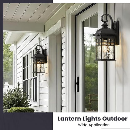 Outdoor Wall Lights Exterior Black Outdoor Light Fixtures Wall Mount with Water Ripple Glass Waterproof Anti-Rust Outside Wall Sconce Porch Lights for House Garage Doorway