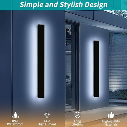 Mikeru 47.2" 2Pack Outdoor Wall Sconce 6000K Cool White - IP65 Waterproof Black Exterior Light, Hardwired Wall Mounted Fixture for Porch, Patio & Entryway | Non-Dimmable Weatherproof Design
