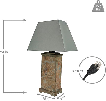 Sunnydaze 24" Outdoor Table Lamp - Weather-Resistant Natural Slate Light for Indoor or Outdoor Use - Gray Cotton Lampshade - Stone