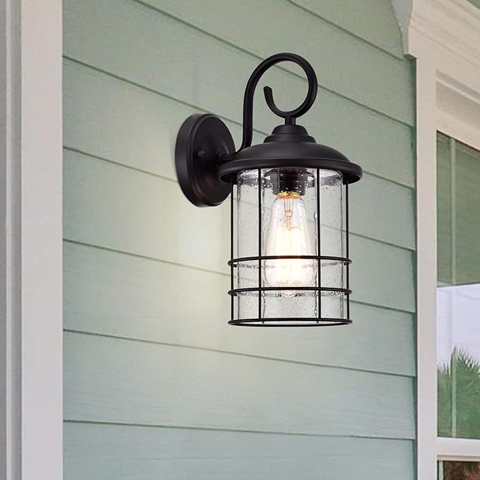 MICSIU Textured Black Exterior Wall Sconce, 12 Inch Outdoor Light Fixture with Clear Seedy Glass, Waterproof Outside Lights for Porch, Entryway, Home, Patio,Garage,Doorway