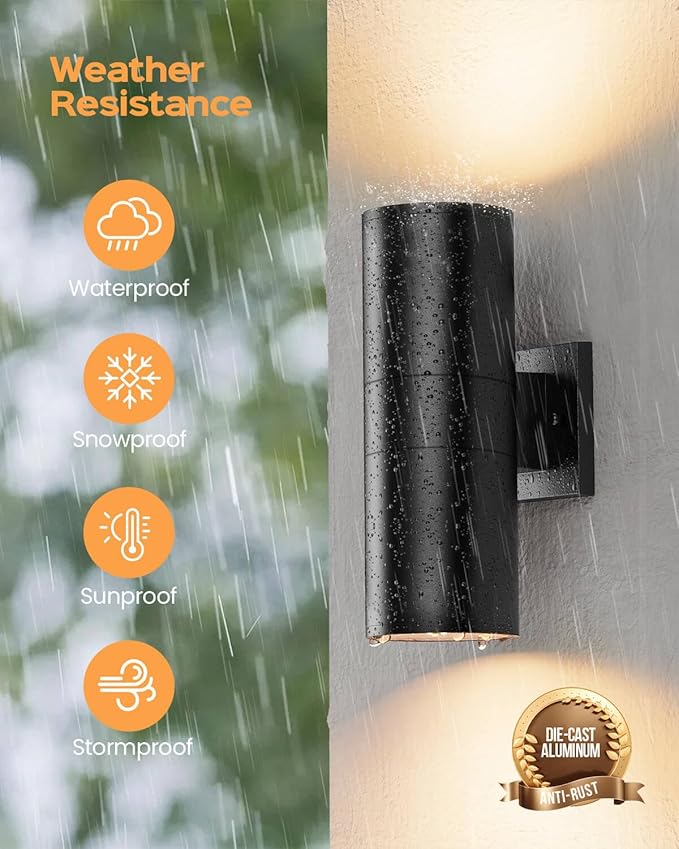 SHIMR Modern Outdoor Wall Lights Dusk to Dawn, Up and Down Light with LED Bulbs Include, Cylinder Matte Black Outdoor Sconce Lights Exterior Lighting Fixtures for House Porch Garage [ETL Listed]