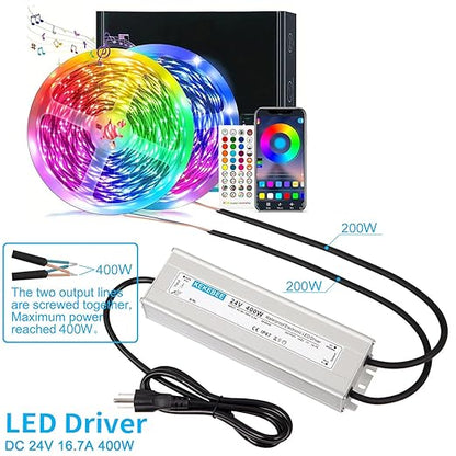 LED Driver 24V400W Waterproof Power Supply AC90-130V to DC24V16.7A Low Voltage Transformer IP67 Converter Suitable for Indoor and Outdoor LED Lighting and Any 24V DC LED