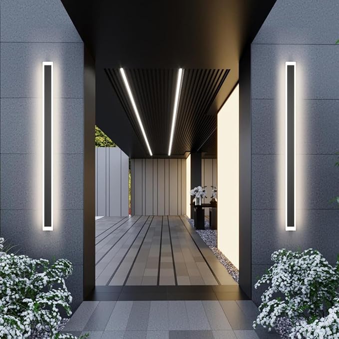 Long Outdoor Wall Light 47.2In 4000K,Modern Black Exterior Wall Mount Outdoor Lighting IP65 Waterproof for Porch Courtyard,1Pack