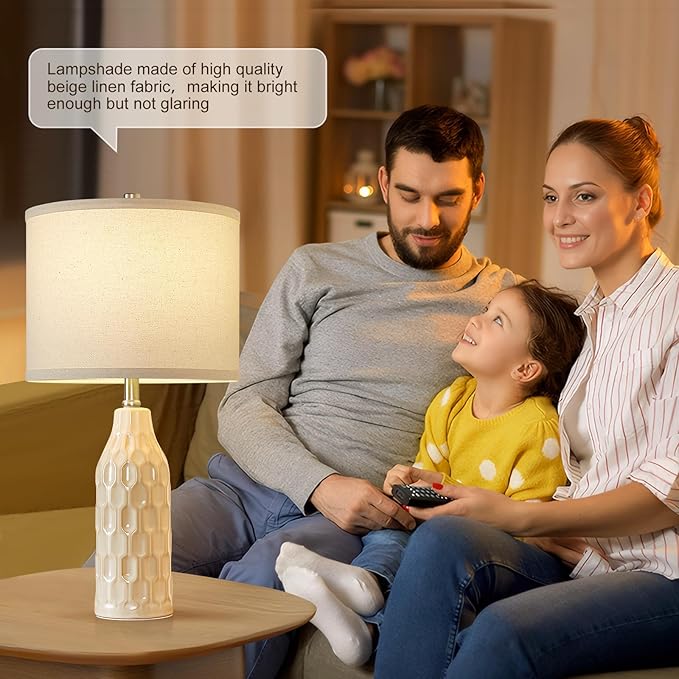 Luvkczc 24.8" Ceramic Table Lamps Set of 2 with Color Temperature & Bulbs Included - Bedside Lamps for Nightstand, Living Room, Bedroom, Home Office Decor