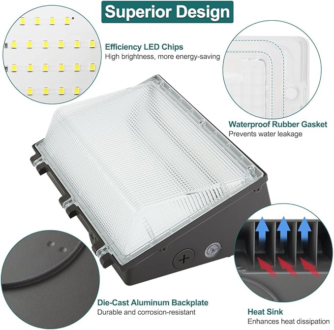 kadision 120W LED Wall Pack Light, 13200lm 5000K Daylight 100-277V, Dusk-to-Dawn Outdoor Lighting Fixture for Parking Lots, Backyards, ETL Listed