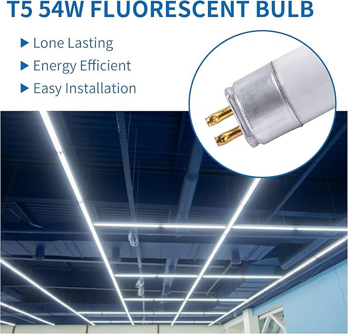 F54T5/841/HO Fluorescent Light Bulb, 46 Inch, T5 54 Watt Replacement Tube, 4100K Cool White, 4200 Lumens, High Output, G5 Bi-Pin Base, 4FT T5 Grow Light Bulbs - 10 Pack