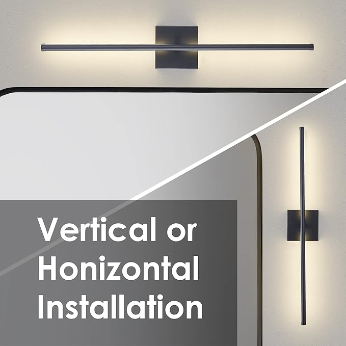 Battery Operated Wall Sconces with Remote Control, Dimmable Wall Sconces Set of Two, 350°Rotate, 3000K LED Black Wireless Wall Light for Living Room, Hallway, Bedroom, 24.4 Inch (2 Pack)