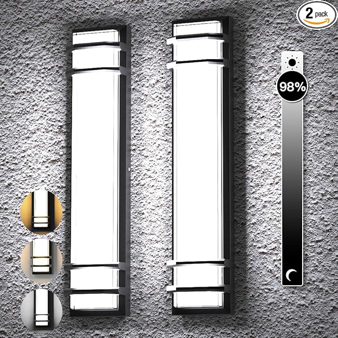 10%-100% Dimmable Outdoor Wall Lights 2Packs, LED 3000k 4500K 6000k Exterior Light Fixture, IP65 Waterproof, Matt Black Wall Lighting for House Porch Patio(2Pack)