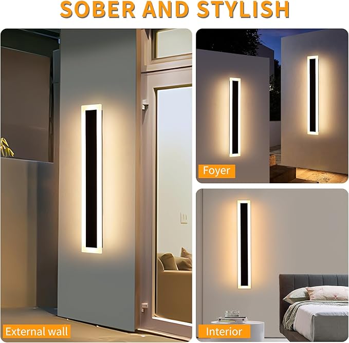 Mikeru 2Pack 31.4inch Modern Outdoor Exterior Wall Light, 3000k/4500k/6000k 3 Colors Switchable Large Outdoor Fixture Wall Mount, Ip65 Waterproof Modern Long Porch Light, Hardwired (Width: 5.5inch)