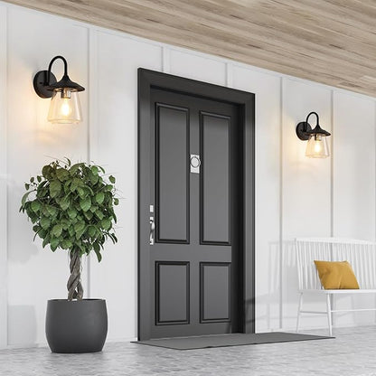 Outdoor Wall Sconce, Exterior Waterproof Wall Light Fixture, Outside Porch Light with Bubble Glass Shade, Matte Black Outdoor Wall Lantern for Patio, Garage, entryway, 2-Pack