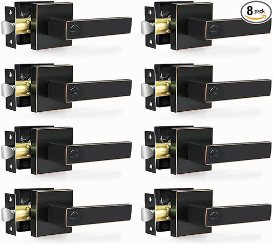 Privacy Door Levers, 8 Pack Oil Rubbed Bronze Door Handles Interior Heavy Duty Bed and Bath Keyless Door Locksets, Reversible for Left Right Handed Doors