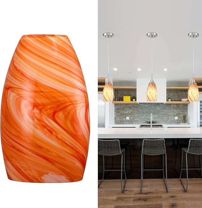 Glass Pendant Lamp Shade 4.72" Art Glass chandeliers Cover,Orange Marble Pendant Light Shade Mini Oval Light Shade Replacement Shade Only Light Fixtures for Kitchen Island pendant light
