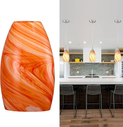 Glass Pendant Lamp Shade 4.72" Art Glass chandeliers Cover,Orange Marble Pendant Light Shade Mini Oval Light Shade Replacement Shade Only Light Fixtures for Kitchen Island pendant light