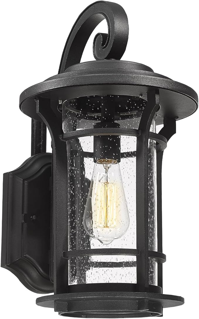 18‘’ Outdoor Exterior Wall Lantern Sconce Modern Farmhouse Wall Fixtures Lantern Porch Light Wall Mount Lighting Black Finish with Sended Glass for Outdoor Front Door, Garage, Patio