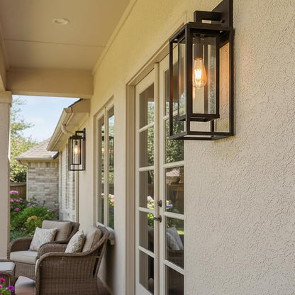 21" Outdoor Wall Light Fixtures Waterproofed Exterior Lantern W/Sturdy Rectangular Double Cage In Old Rust&Clear Tempered Glass,Sconce Mounted For House Patio,Front door,Porch,Garage Lighting 2Pack