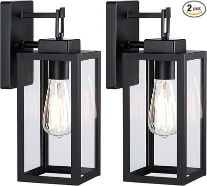 2 Pack Outdoor Sconce Lights-12 Inch Outdoor Wall Light,Exterior Sconce Steel and Glass Porch Light, Black Wall Lantern for Front Porch Garage Balcony