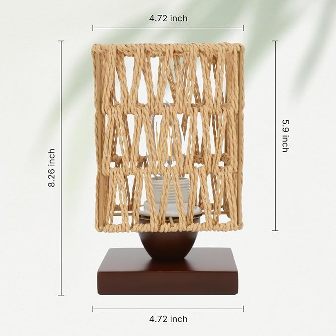 Boho Small Table Lamp,Vintage Wicker Wooden Nightstand Bamboo Woven End Table Lamps,Farmhouse Rattan Beside Lamp for Room Decor, for Bedroom Living Room Desk Kids Room(LED Bulb Included) (B)