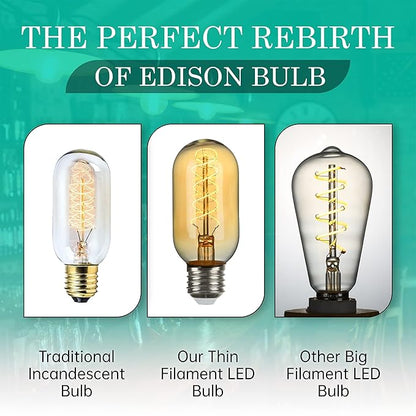 AMDTU LED Edison Vintage Light Bulbs 25 Watt Equivalent 4W E26 Base Amber Warm Yellow Filament Non Dimmable T45 Tubular Bulb Soft Warm 2200K 4 Pack 200 Lumens Ideal for Lamps,Pendants,Wall Sconces