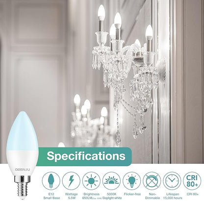 40 Pack Chandelier Light Bulbs 60 Watt Equivalent, Candelabra LED Light Bulbs, E12 LED Bulb Daylight 5000K, Type b Light Bulb 5.5W, Candelabra Base, 120V, B11 Candle Light Bulb, Non-Dimmable