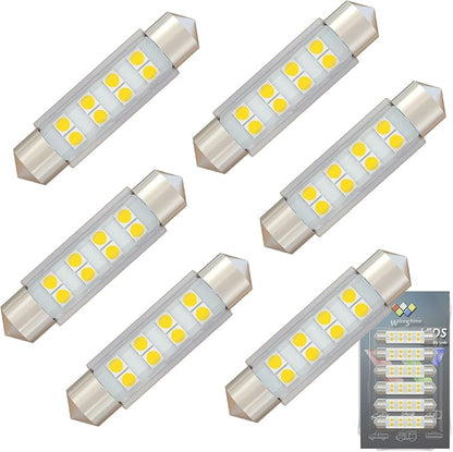 43mm 44mm 578 Festoon LED Bulbs,211-2 212-2 LED Bulb Natural White 4500k,LED Car Bulb 6413 6451 6429 DC 24V for Truck Interior Reading Map Glove box Lights (Pack 6)