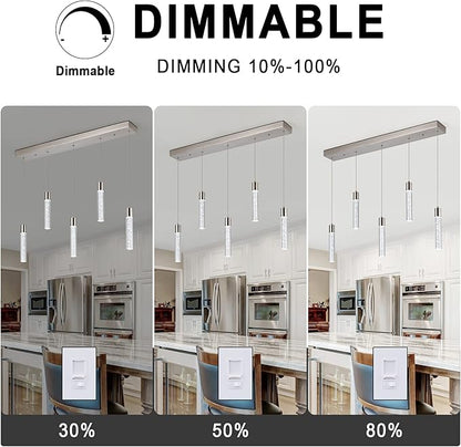 5-Light Pendant Ceiling Light Fixture for Kitchen Island, Modern Pendant Lighting for Kitchen Island,Integrated Dimmable Led Hanging Light with Crystal 40W,6000k for Kitchen…