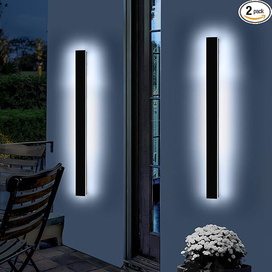 Mikeru 2 Pack 47.2inch Modern Outdoor Wall Sconce, 3000K/4500K/6000K 3 Color Temperature LED Exterior Light Fixtures, Modern Long Porch Lights Wall Sconce for Garage, Doorway, Porch, Patio