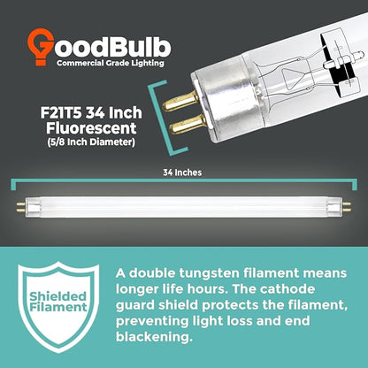 GoodBulb 21-Watt 34 Inch T5 Fluorescent Light Bulb 4100K Cool White Color Medium Bi-Pin Base 2100 Lumens 85 CRI 36000 Life Hours Instant/Programmed Start Pack of 40 Bulbs