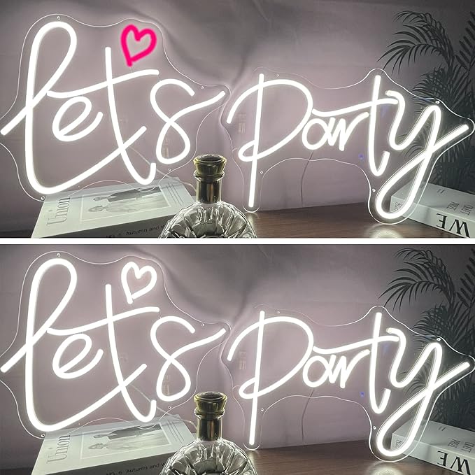 Super Large Let's Party Neon Sign for Bedroom Wall Super Neon Sign for Wall Decor for Bachelorette Party, Engagement Party, Birthday Party,Wedding Party Warm White