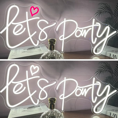 Super Large Let's Party Neon Sign for Bedroom Wall Super Neon Sign for Wall Decor for Bachelorette Party, Engagement Party, Birthday Party,Wedding Party Warm White