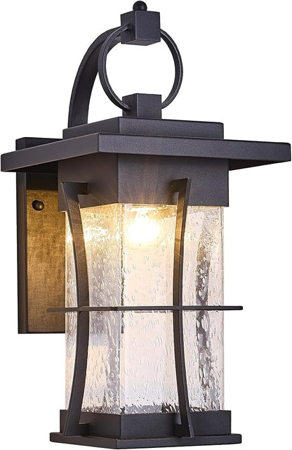 18" H Extra Large Outdoor Wall Sconce Black Large Exterior Wall Lantern Outside House Lamps Waterproof Mission Light Fixtures with Clear Seeded Glass, Perfect for Villa Porch Garage Coach Light