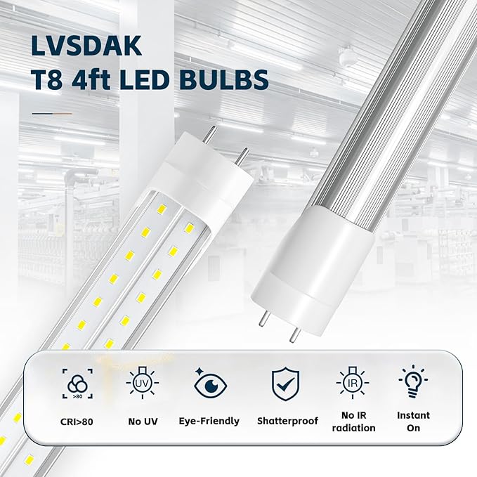 T8 Led Bulbs 4 Foot, 5000K 45W 5850LM 24-Pack, 4ft Ballast Bypass Led Bulbs Super Bright LED Daylight, Fluorescent Light Replacement, T8 4' Led Tube Shop Light for Workshop Garage Warehouse