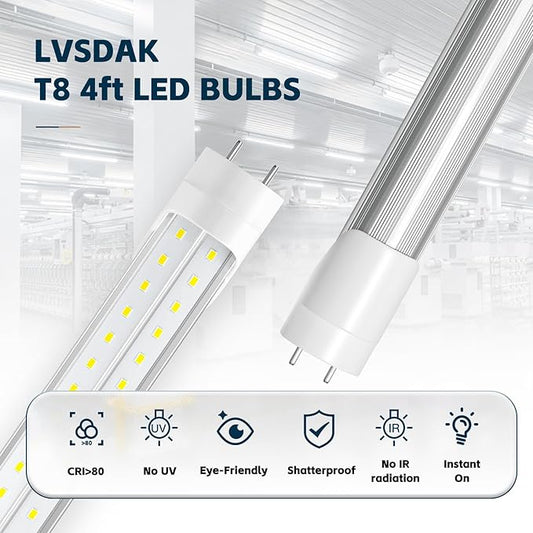 T8 Led Bulbs 4 Foot, 5000K 45W 5850LM 24-Pack, 4ft Ballast Bypass Led Bulbs Super Bright LED Daylight, Fluorescent Light Replacement, T8 4' Led Tube Shop Light for Workshop Garage Warehouse
