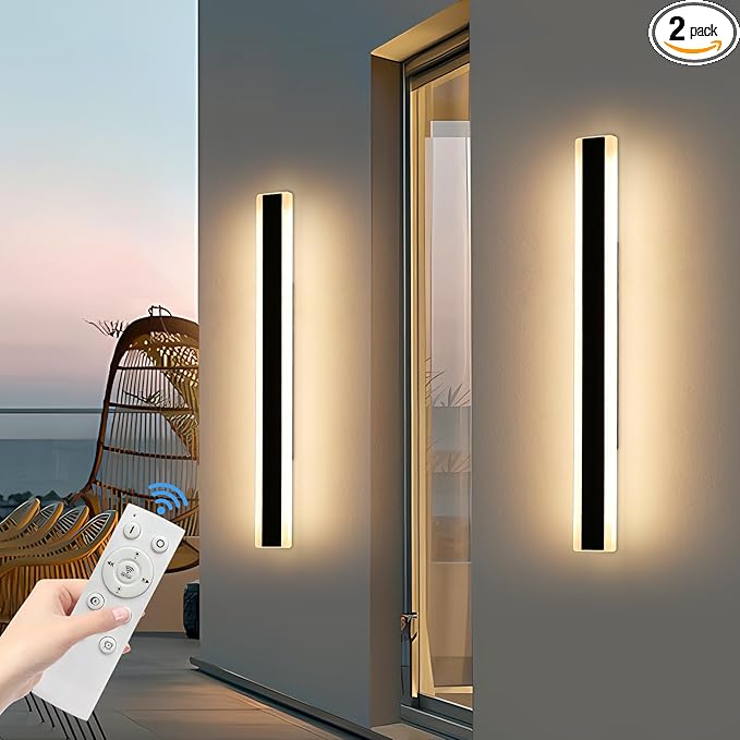 Mikeru 2pack 47.2inch Outdoor Wall Light Fixtures, 10%-100% Dimmable Outdoor Wall Lights Exterior Front Porch Light 3000-6000k Wall Mounted Led Lighting for Basement, Shop,Garage Lighting