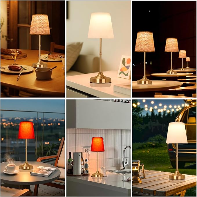 Portable Cordless Table Lamp 5200mAh Rechargeable Battery Powered Lighting, Three Color Dimmable Light, Fabric Shade Desk Lamp for Dining Room, Bedroom, Bedside, Bar, Night Light, Balcony