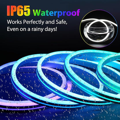 50FT RGB Neon Rope Lights with Remote,120V ETL Led Strip Lighting,Expandable Commercial Grade IP65 Waterproof Plug-in Led Rope Lights with Dimmable Power Adapter for Outdoor,Indoor Using