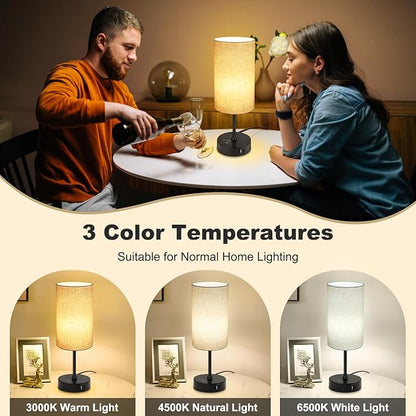 Unicozin Table Lamp, 3 CCT 3000K/4500K/6500K & RGB Color Changing, Stepless Dimmable Small Bedside Lamp for Reading, Ambience Nightstand Light for Home Decor Party, Beige Shade