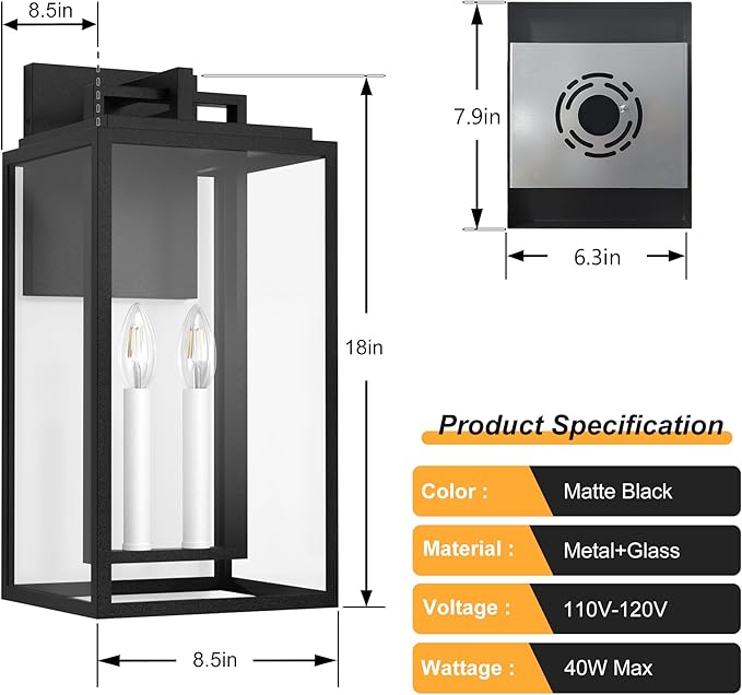 𝟏𝟖𝐈𝐍 Large Outdoor Wall Lights, Modern Exterior Lighting Fixtures with White E12 Base, Wall Mount Lantern Waterproof Outside Sconce for House Porch Patio Yard Front Door